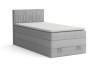 Hellgraues Boxspringbett Einzelbett mit Bettkasten und Topper auf weißem Hintergrund.
