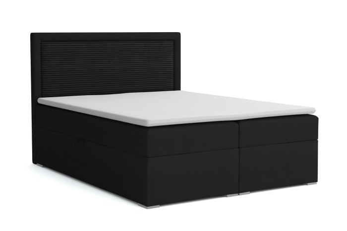 Boxspringbed John II in het zwart, modern design met hoog hoofdbord en topper