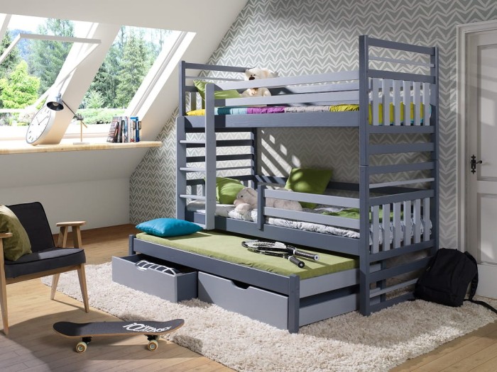 Etagenbett für 3 Kinder HENRY Graphit (acryl) + Grau (acryl)
