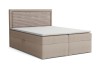 Beigefarbenes Boxspringbett mit strukturiertem Kopfteil-Einsatz auf weißem Hintergrund.