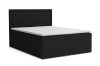 Schwarzes Boxspringbett mit Bettkasten und Kopfteil in Cord-Optik vor weißem Hintergrund.