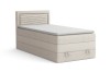 Beiges Boxspringbett Nora mit geripptem Kopfteil und praktischem Bettkasten, moderne Optik.