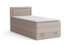 Einzel-Boxspringbett Nora in Beige mit Stauraum und gepolstertem Kopfteil auf weißem Grund.