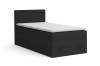 Schwarzes Boxspringbett mit strukturiertem Kopfteil vor weißem Hintergrund.