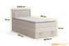 Beiges Boxspringbett 90x200 oder 100x200 cm mit Maßen und 110 cm hohem Kopfteil.