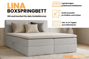 LINA Boxspringbett mit Bettkasten Boxbett in Boucle Deine Möbel