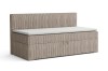 Gepolsterte Sitzbank in Beige mit Cord-Struktur und weißer Auflage.