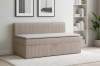Beige Cord-Sitzbank im modernen Wohnzimmer-Ambiente mit Stauraum.
