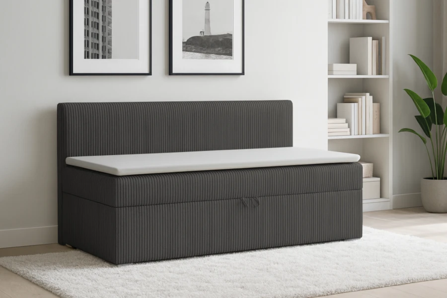 Dunkelgraues Kindersofa Mateo aus Cord mit weißem Topper in modernem Zimmer
