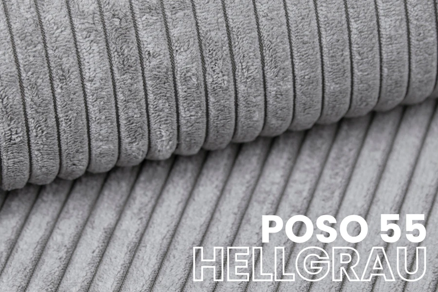 Detailaufnahme des hellgrauen Cord-Stoffs Poso 55 für hochwertige Möbel