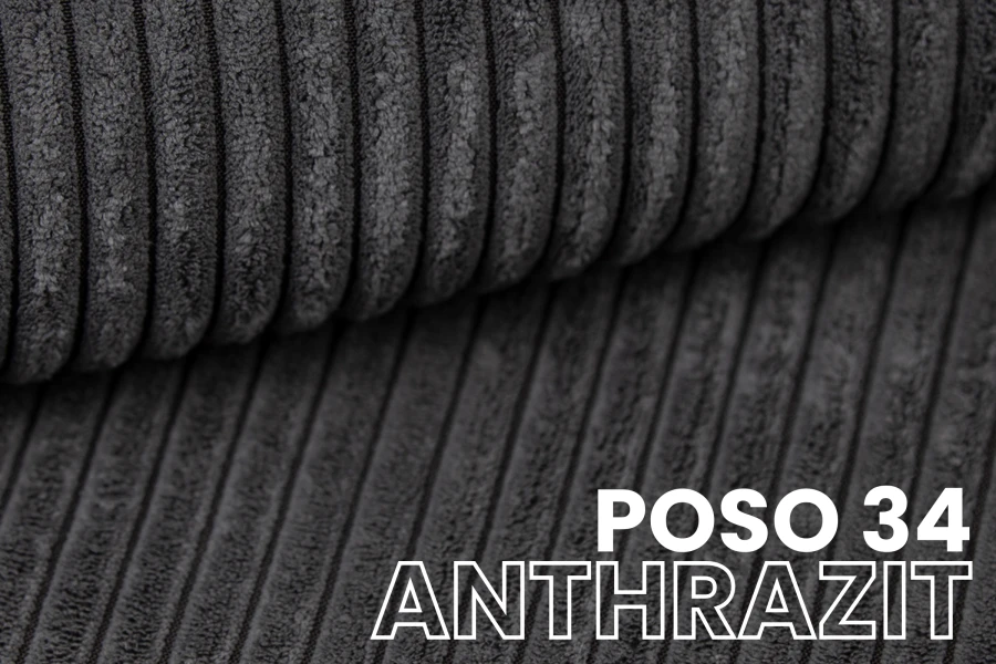 Strukturierter Cordstoff POSO 34 in Anthrazit – Detailansicht des robusten Möbelstoffs.