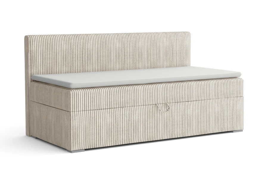 Moderne Sitzbank mit Stauraum und hellem Cord-Bezug – Praktisches Polstermöbel für das Heim.