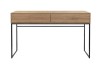 Moderner Konsolentisch in Holzoptik mit zwei Schubladen und schwarzem Metallgestell.