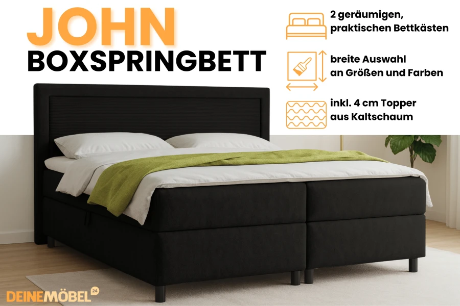 Productvoordelen boxspringbed John: Inclusief opbergboxen and koudschuim topper.