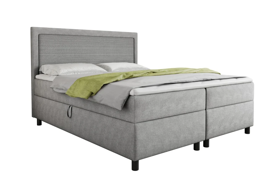 Modernes Boxspringbett John in Hellgrau mit Bettkasten-Funktion