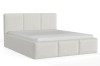 Elegantes weißes Bouclé-Bett mit dreiteiligem gepolstertem Kopfteil und Rahmen
