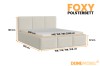Abmessungen des Polsterbettes Foxy in Creme mit verschiedenen Liegeflächen-Optionen von 140 bis 200 cm Breite.