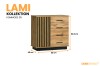 Lami Kommode 05 in Eichenoptik mit schwarzen Lamellen-Details, Maße: 90 cm x 88,2 cm x 40 cm.