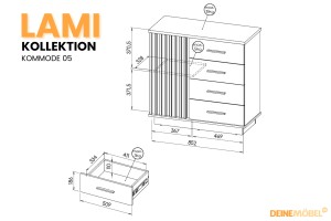 LAMI 05 Kommode in Wotan Eiche/Schwarz Matt/Lamellen Deine Moebel