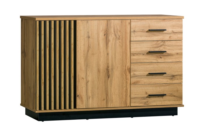 Lami Kommode 06 mit Lamellen-Design, einer Tür und vier praktischen Schubladen.