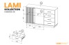 Konstruktionsplan der Lami Kommode 06 mit Maßangaben und Belastbarkeit der Fächer.
