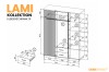 Technische Zeichnung des Lami Kleiderschranks 15 mit detaillierten Innenmaßen und Fachaufteilung.