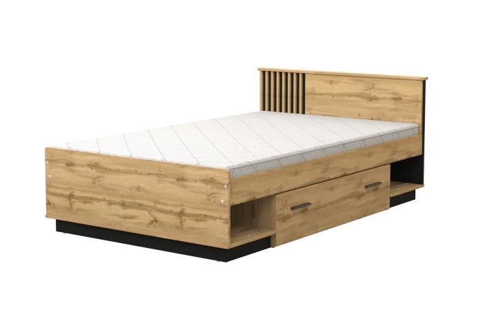 Modernes Einzelbett 120x200 cm in Eiche-Nachbildung mit geschlossener Schublade, Lami Serie.