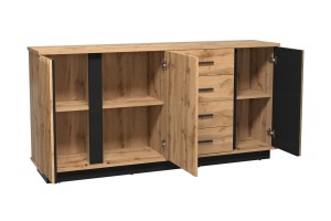 LAMI 21 Kommode in Wotan Eiche/Schwarz Matt/Lamellen Deine Moebel