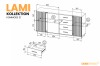 Technische Zeichnung der Lami Kommode 21 mit detaillierten Maßangaben und Belastbarkeit.