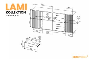 LAMI 21 Kommode in Wotan Eiche/Schwarz Matt/Lamellen Deine Moebel