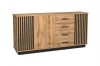 Modernes Sideboard Lami Kommode 21 in Eiche-Optik mit stilvollen schwarzen Lamellen.