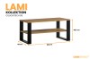 Abmessungen des LAMI Couchtischs 09: 100x56x48,7 cm, Eichenoptik mit schwarzen Akzenten.