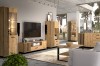 LAMI Wohnzimmer-Set: TV-Lowboard, Vitrine und Couchtisch im modernen Eichen-Design mit Lamellen.