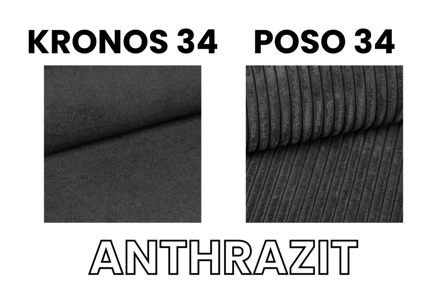 Vergleich der Stoffe Kronos 34 und Poso 34 in der Farbe Anthrazit.