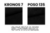 Stoffmuster-Vergleich: Kronos 7 und Poso 135 in der Farbe Schwarz für Polstermöbel.