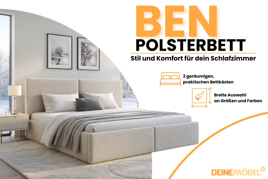 BEN Polsterbett in Beige mit Bettkästen – Stil und Komfort für das Schlafzimmer.