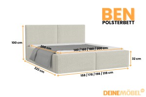 BEN Polsterbett in Cord, Bouclé & Samt, inkl. Lattenrost und Bettkasten Deine Möbel