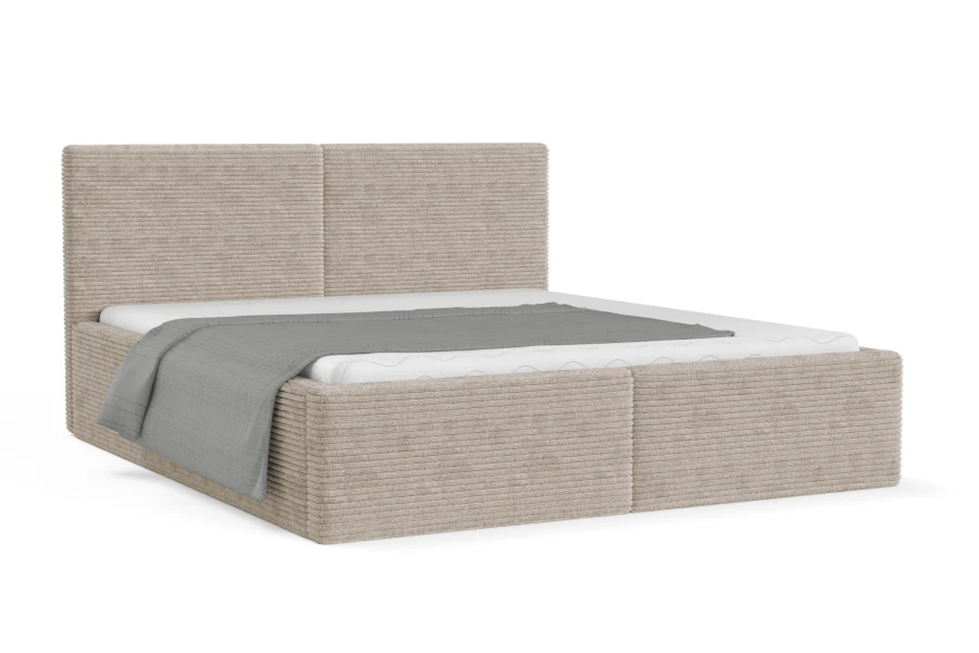 Polsterbett in Beige mit Cord-Bezug und hohem Kopfteil