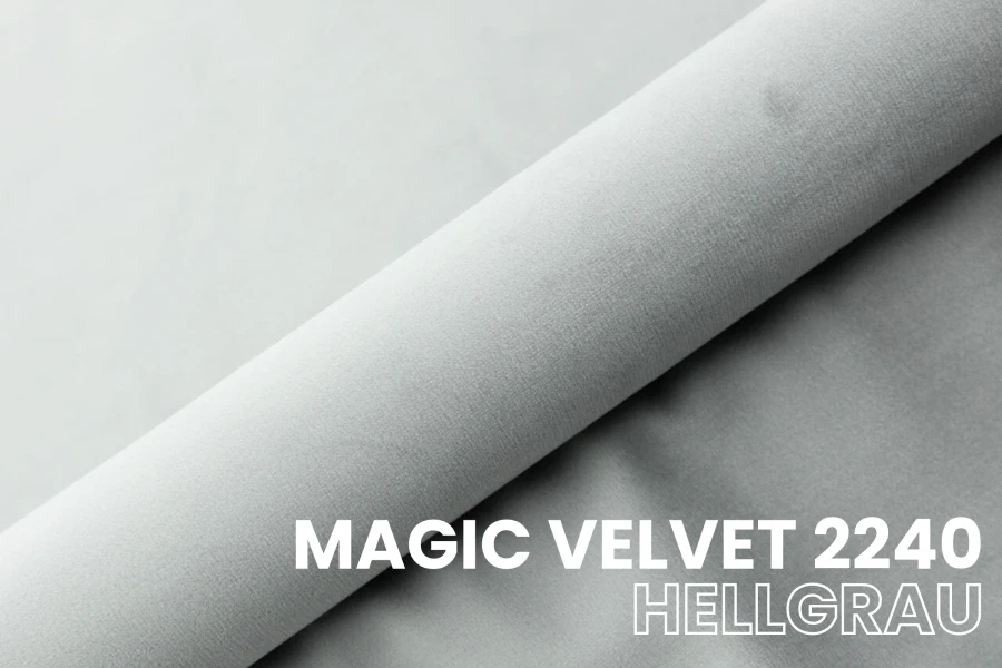 Stoffmuster Magic Velvet 2240 Hellgrau, weicher Samtstoff für langlebige Möbelbezüge.