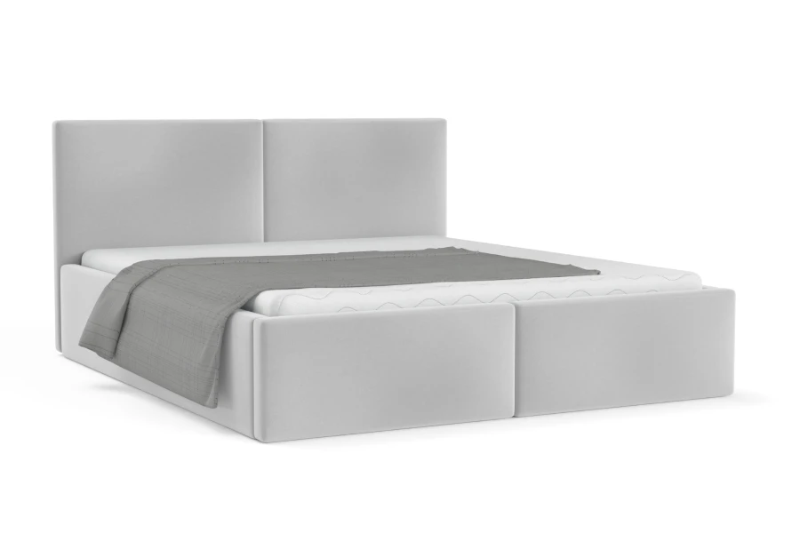 Modern light grey upholstered bed Ben with high headboard on a white background