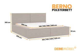 BERNO massives Polsterbett in Cord, Bouclé & Samt, inkl. Lattenrost und Bettkasten Deine Möbel