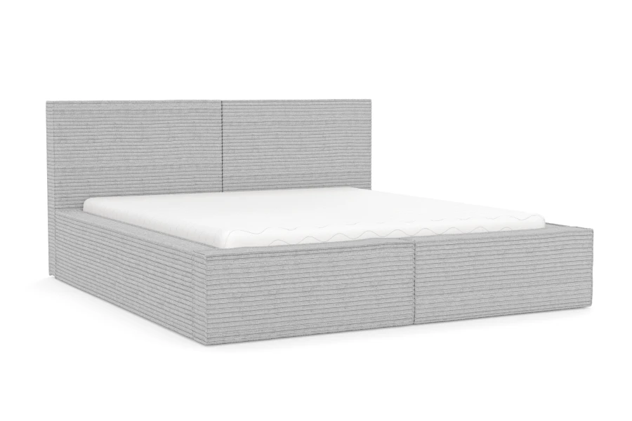 Graues Polsterbett aus Cord mit Matratze, modernes Design für das Schlafzimmer.