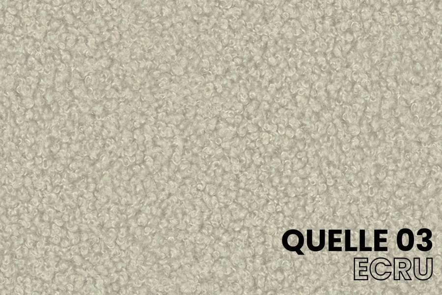 Nahaufnahme der Textur des Bouclé-Stoffes Quelle 03 in der Farbe Ecru für hochwertige Möbelbezüge.