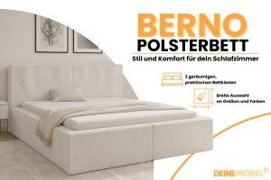 BERNO massives Polsterbett in Cord, Bouclé & Samt, inkl. Lattenrost und Bettkasten Deine Möbel