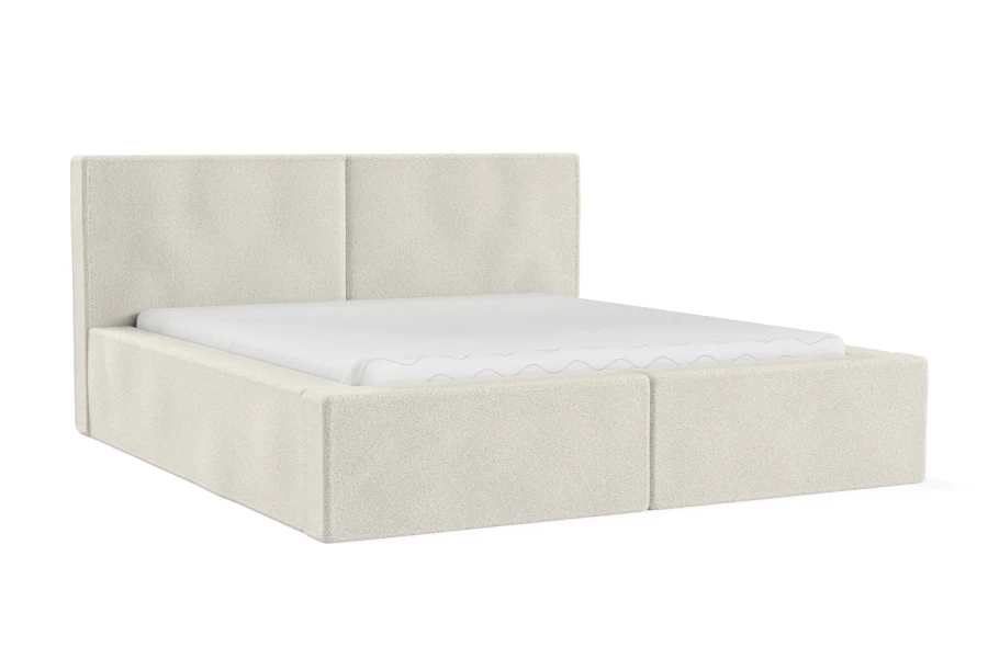 Berno Polsterbett in Beige, modernes Design mit gepolstertem Kopfteil.