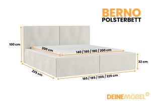BERNO massives Polsterbett in Cord, Bouclé & Samt, inkl. Lattenrost und Bettkasten Deine Möbel