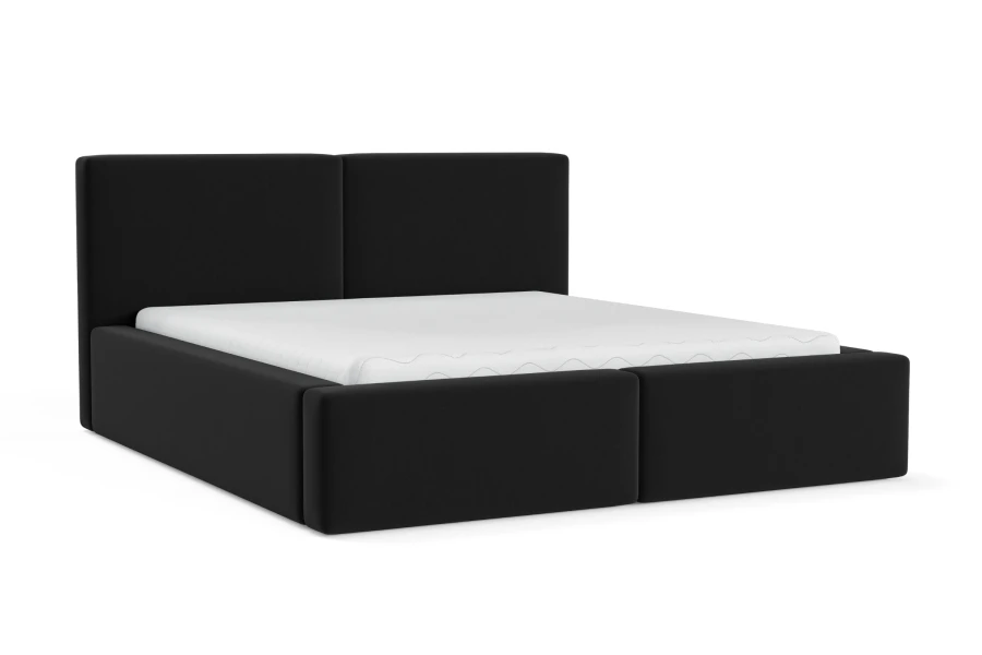 Schwarzes Polsterbett Berno im modernen Design freigestellt auf weißem Hintergrund.