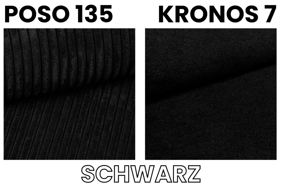 Stofstalen voor boxspringbedden: Poso 135 cord en Kronos 7 stoffen in zwart.