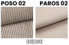 Staalmonsters in beige: POSO 02 corduroy-structuur en PAROS 02 gladde meubelstof.
