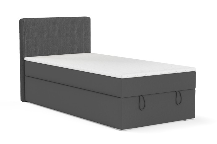 Box spring bed Daga Mini in grey, modern single bed with padded headboard.